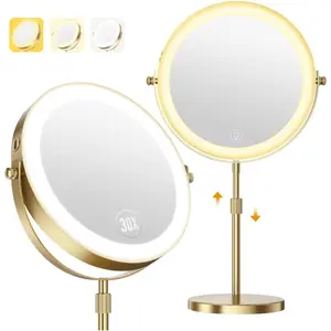 30X Magnifying Makeup Mirror with Lights, Sided Mirror, 360° Cosmetic Mirror for Desk - Antique Bronze