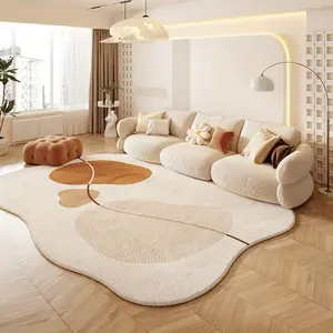 1pc French Cream Style Living Room Carpet Beige Striped Bedroom Decoration Dressing Table Ruglarge Area Thickened Study Carpet Creative Irregular Bedside Bay Window Plush Carpet Fluffy Soft Lounge Washable Floor Mat Minimalist Rug
