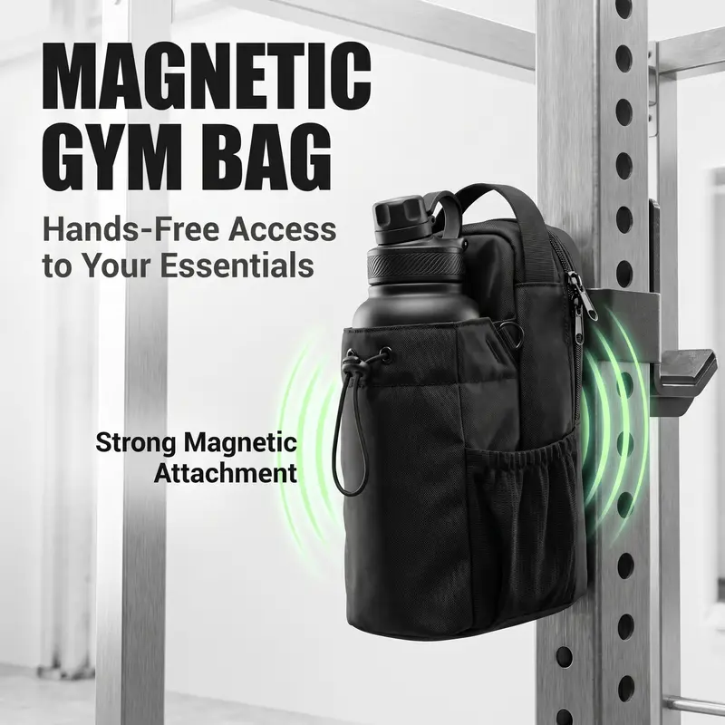 Magnetic Gym Bag – Hands-Free Water Bottle Holder Bag with Key Hook, Phone Pockets & Shoulder Strap,Multi-Compartment Waterproof High-Density Fabric Versatile Workout Pouch for Gym, Fitness & Daily Carry,Travel, Fishing, Organized Daypack Summer Finds