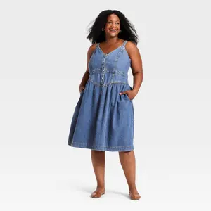 Women's Sleeveless Corset Denim Midi Dress - Universal Thread Light Wash 26