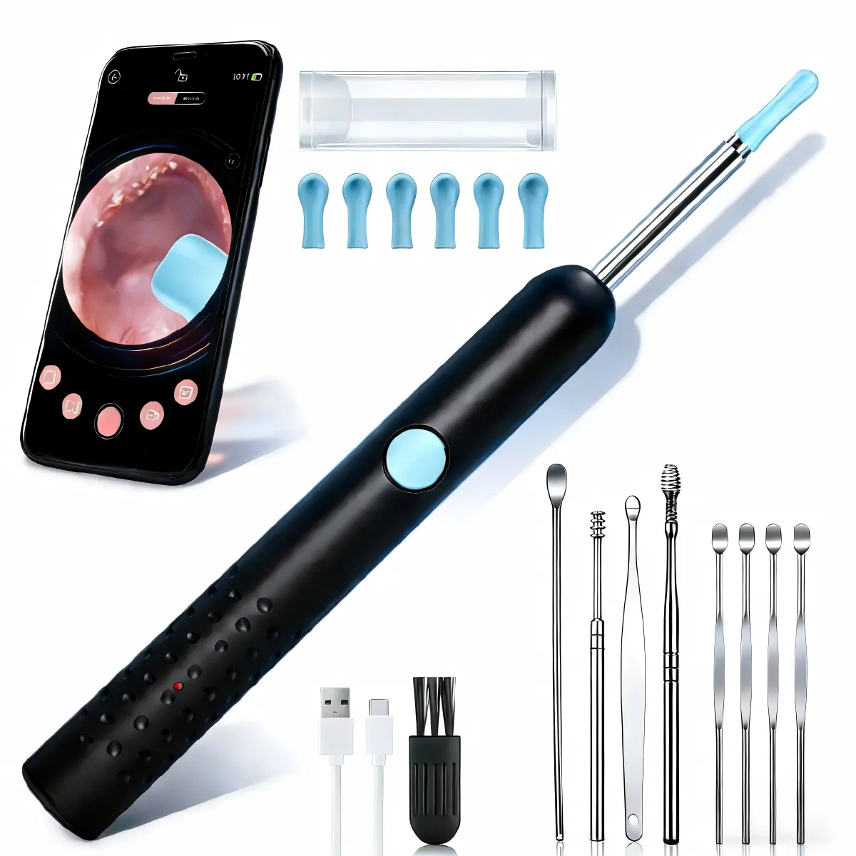 Ear Spoon Kit HD Camera WiFi Salon Style Clear ear cleaner angle wide picking tool Cleaning Stick with Earwax Remover Removal Camera Ear Cleaner Earpick Flashlight Ear Pick Set Ear Irrigation Kit tiktoksho Ear Pick Set Ear Rinsing Kit