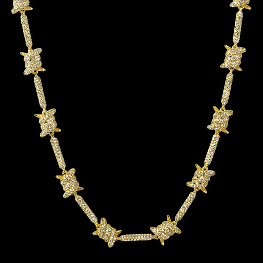 MaxBling81 Men's Hip Hop Barbed Wire Necklace - 7mm Iced Out Cubic Zirconia Cuban Chain, Gold & Silver Plated, 18-24 In, Casual Wear Hip Hop Jewellery, Iced Out Cuban Chain Necklaces, Chains, Ice Necklaces