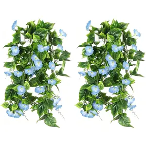 86.6 Inch Fake Vines Artificial Hanging Morning Glory Flower Garland, Blue Faux Vines for Outdoor & Indoor Decor, Wedding, Birthday, Graduation, Artificial Plants Outdoor
