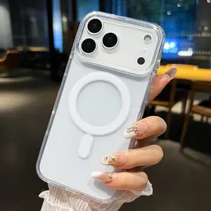 Magnetic Phone Case Supports Wireless Charging Case for iPhone 17 16  Pro Max Plus 15 14 13 12 11 Air E Non-Yellowing Shockproof Clear Slim Protective Softcase Transparent Acrylic Large Hole Cover