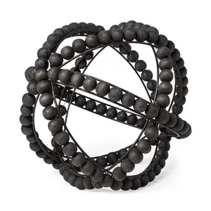 360 stand 11 in. Black Wooden Bead-Metal Orb Sculpture - Rustic, Minimalist Indoor Home Decoration, Modern Decorations Ornaments for Living Room Accent, Rustic Design, Artistic