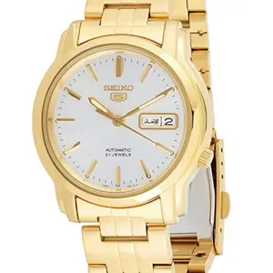 Seiko 5 Gold SNKK74K1 Stainless Steel Automatic Watch with 21 Jewels and Elegant Gold-tone Band