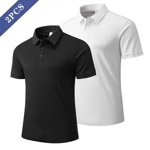 Men's 2-Pack Button-Front Quick-Drying Casual Short-Sleeve Knit Polo Shirts, Fitted Cut Stylish Sportswear for Golf, Casual Gatherings, Menswear Set with Multiple Colors Available,summervibes