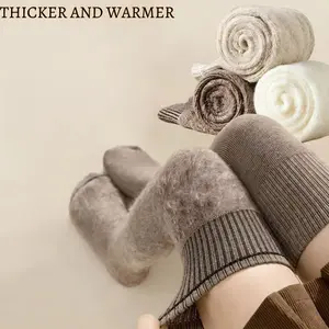 1 pair Women's Winter Thick Over-The-Knee Socks, High-End Ribbed Fleece Lined Warm Thigh-High Socks, Anti-Slip Long Tube Socks for Cold Weather