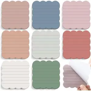 8-Pack Fan-Shaped Wave Edge Sticky Notes, Self-Adhesive Notepads for School Office Home, Vintage Color Paper, Diary Planner Bulletin Board, Sticky Labels, Office Supplies