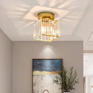 Modern Crystal Corridor Light E27 Square Pendant Lamp, Nordic LED Ceiling Light for Hallway and Balcony, No Bulb Included