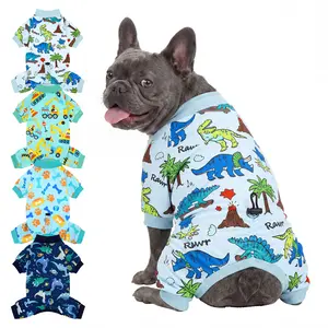 XPUDAC 4-Pack Adjustable Cute Dog Pajamas, Dinosaur & Excavator Pattern Pet Costumes for Boy Dogs, Breathable Stretchy Pajamas for Daily Wear & Photoshoots, Summervibes,petlovers Shirt Outfits