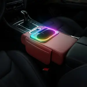 Car Multi-Functional Handrest Storage Cushion, Car Console Organizer, Fast Charging Type C & Type a Dual Ports, Music Sync RGB Ambient Light, Easy Install