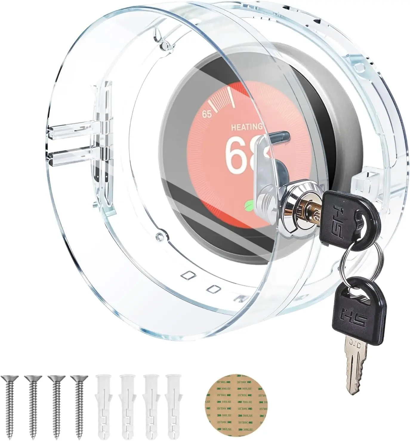 Round Thermostat Lock Box with Key, Clear Wall Universal Thermostat Guard Cover, 2026 Upgrade Model, Fits Round Nest Thermostat (5.31"x5.31"x1.96") or Smaller