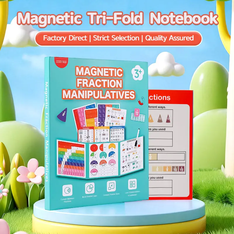 Magnetic Fraction Tri-Fold Board Book | Hands-On Visual Math Manipulative for Early Learners | Includes Dry-Erase Activity Cards & Travel-Ready Storage | Ages 3+