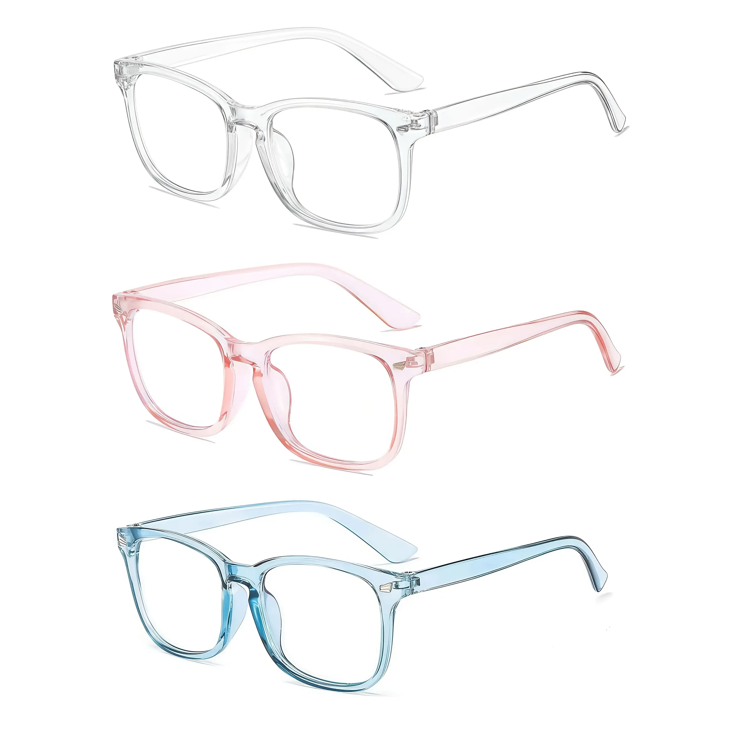 Women's 3-Pair Full Rim Rectangle Glasses Frames - Candy-Colored, Non-Prescription, Lightweight Eyewear, Fashion Accessories for Women, Casual Trendy Style, Fashion Eyewear, Rectangular Frame Glasses, Statement Frame Glasses