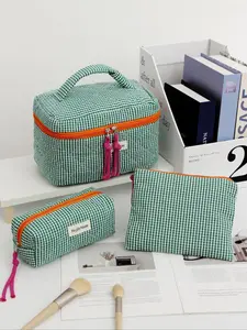 Striped Plaid Quilted Makeup Bag, Women's Daily Use, Toiletries Organizer, Portable Travel Essentials, All-Seasons Style