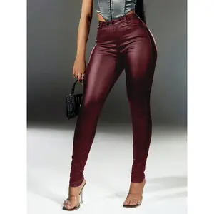 Street high waisted PU leather tight jeans, punk style elastic tapered pants with slanted pockets, perfect for music festivals, high waisted designRAIMENTRY