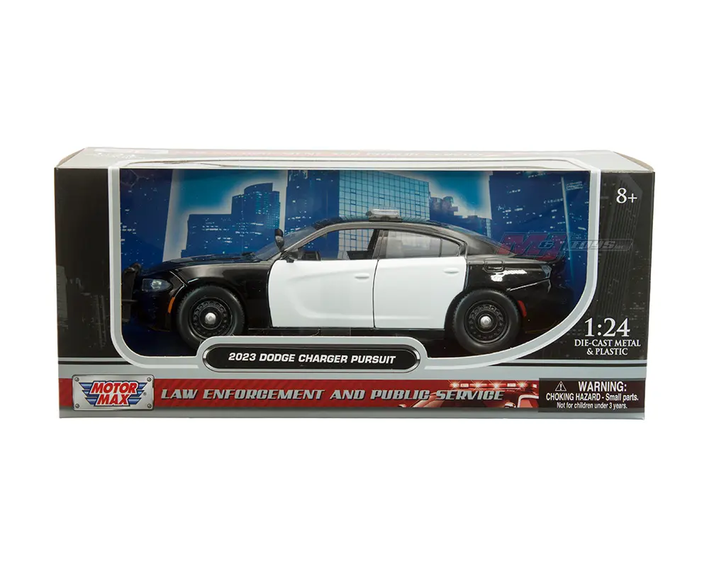 Motormax 1:24 2023 Charger Pursuit Police Car Black and White Law Enforcement and Public Service Series