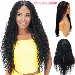 Boho Braid Wig Natural Black Curls 100% Human Hair Pre-Plucked Baby Hair Hand-Woven 5x5 High-Definition Full Lace Wig for Black Women 28 Inche