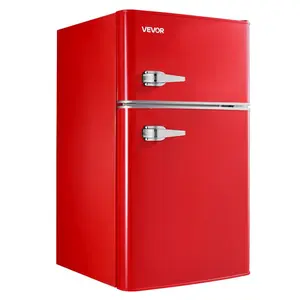 3.2 Cu. Ft Double-Door Compact Refrigerator with Freezer, Temp Adjust Function, Glass Shelf, Energy-Efficient Low-Noise Small Fridge, for Dorm & Bedroom Use, Red