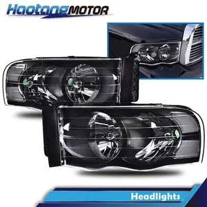 CROSSDESIGN Pair Clear Black Headlights Headlamps Fit For 2002-2005 Dodge Ram 1500 2500 3500