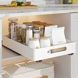 Pull Out Cabinet Organizer, Heavy Duty Metal Slide Out Drawer for Kitchen Pantry Bathroom, No-Screw Installation with Adhesive Film, 10.2"W x 14.5"D x 3.1"H