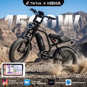 【HiEHA】Electric EBike with Carplay & Android Auto, Front and Backup Camera, Smart App, 1500W Peak Power 34MPH Max Speed 40-70 Miles Range Full Suspension 20"×4.0" Fat Tires 48V 15AH Battery All Terrain EBike, UL2849 Certified, fathersdaygift
