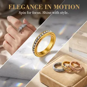 Champagny 4MM Round Circle Diamond Rotating Ring - Elegance in Motion Spin for Focus Shine with Style in Gold Silver and Rose Gold, Circular Ring Rings, Gold Tone Rings