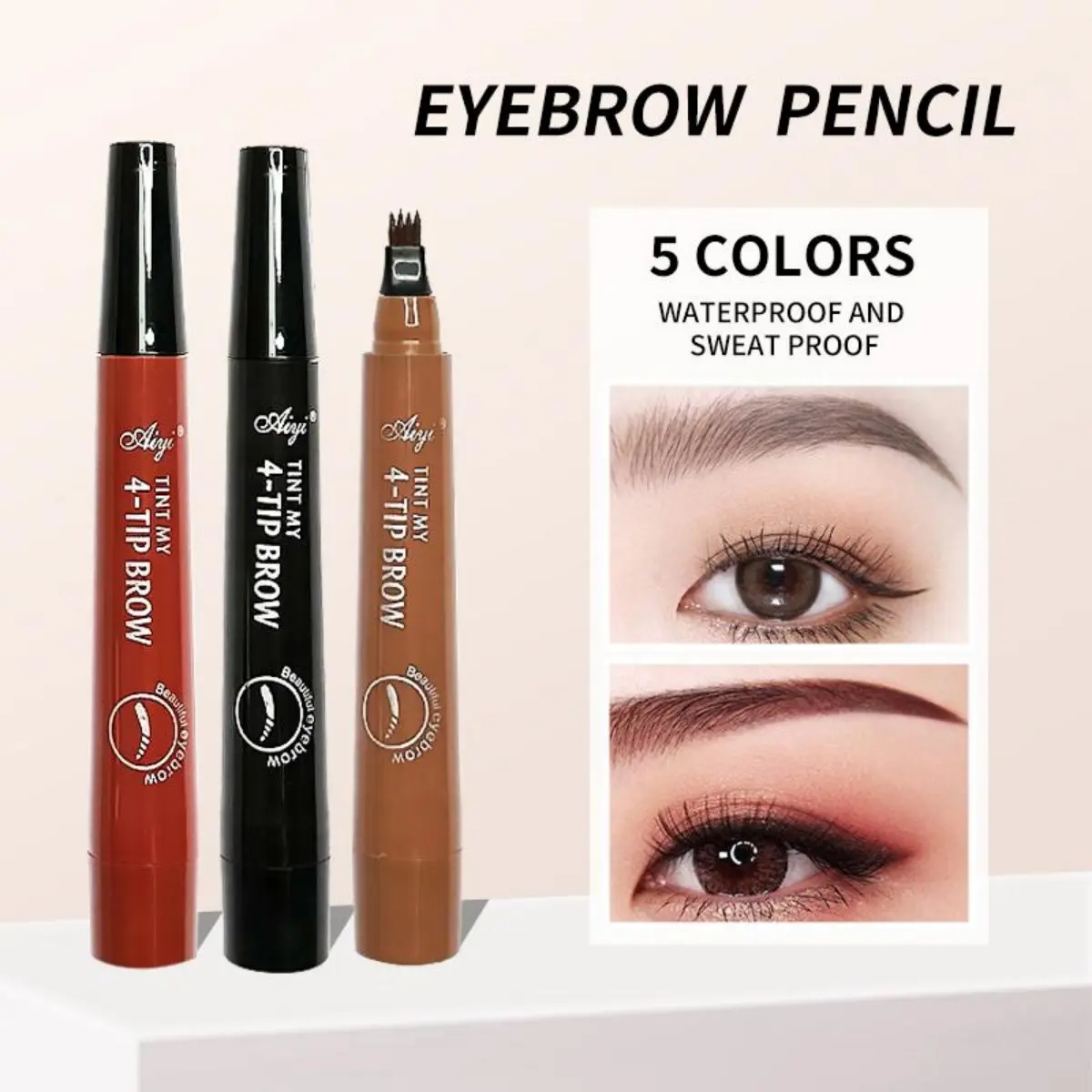 Micro 4 Tip Hair Stroke Eyebrow Pen Waterproof 24H Long Lasting Brow Tint Pen