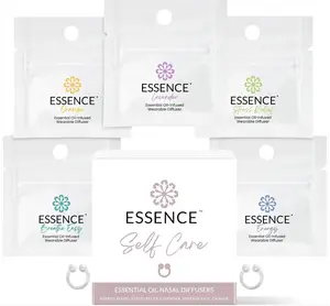 Essence Self Care 5 Pack Bundle - Includes Lavender, Stress Relief, Breathe Easy, Orange, & Energy Blend Nasal Diffuser Rings Therapy Fitness