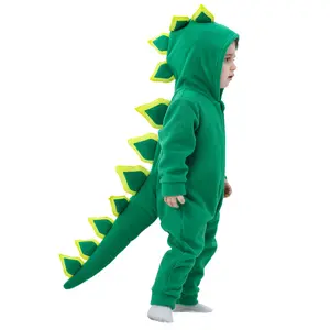 Toddler Baby Dinosaur Costume Fleece Long Sleeve Hooded Jumpsuit Halloween Animal Costume