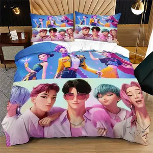 Anime Boy Girl Cool Bedding Set, Bedsheet Sets, Soft Fitted Sheet & Pillowcase, Breathable Polyester Fabric, Suitable for All Seasons