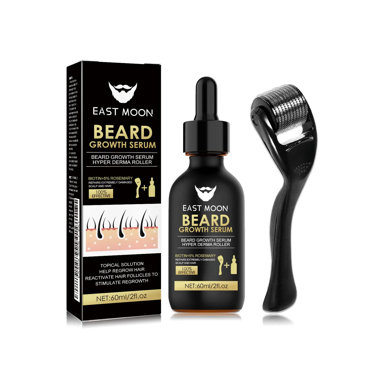 Beard Growth Kit-Beard Care Serum&Beard Massage Derma Roller,Beard Care Nutritional Oil, Making Beards Thicker and More Shiny, Men's Daily Beard Care Products and Tools, Valentine's Day gifts
