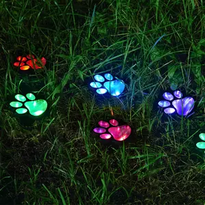 Paw Print Solar Lights Outdoor Pathway Lighting Garden Decorative Light Garden Decor Waterproof Pathway Lamp, Cat Dog Animal Set, Pet Lover Gift, Remote Control, 3 Pack