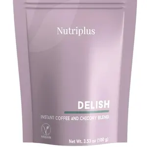 Nutriplus Delish Instant Coffee and Chicory Blend - Vegan Indian Origin, 60% Chicory Root, Light & Balanced Flavor, Ideal for Any Time, Hot or Cold - Natural, Beverage