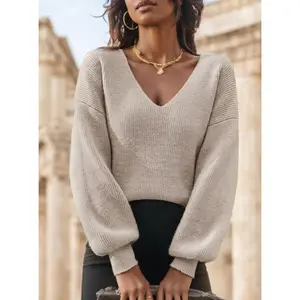 A Solid-color Long-sleeved Top With A Large Collar For Ladies