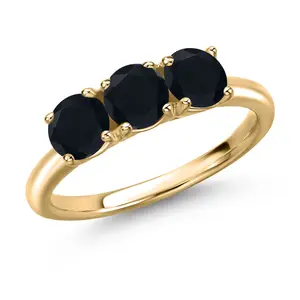 Gem Stone King 10K Yellow Gold Black Onyx Engagement Ring For Women | 1.43 Cttw | Round 5MM | Gemstone December Birthstone