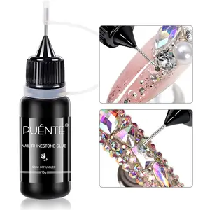 Puente 10g 5 in 1 nail rhinestone glue Super Strong UV Light Gel Nail Glue for 3D Chrome design Gems Jewelry Decorations DIY Manicured at Home salon quality soak off UV LED  Nail Art Adhesive Glue Gel