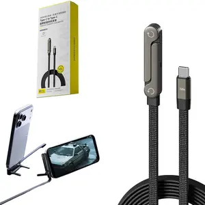 240W Braided Fast Charge Cable with Built-in Phone Stand, 2026 New Foldable Durable USB-C Cord 90 Degree USB C Cable Right Angle Multi-Functional Charger Cord, Type-C to Type-C (1-PCS)