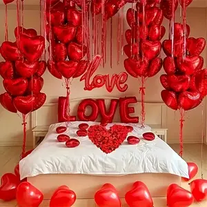 Romantic Valentine's Day Balloon Decoration Set, 500 Rose Petals, 20 Heart Shaped Foil Balloons, Love Letter Balloon, Perfect for Party Celebrations, Balloon Party Supplies