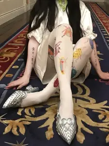 Plus Size Women's Insect Print Stockings, Comfortable Fashion Pantyhose, Ideal for Daily Wear, Commuting, Parties, Holiday Activities