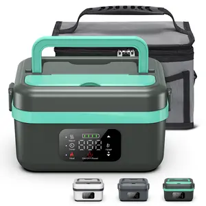 Cordless Electric Lunch Box with Timer 1L Rechargeable Self-Heating Food Warmer Portable for Adults Trucks Cars Offices Camping Travel Green Thermal Box