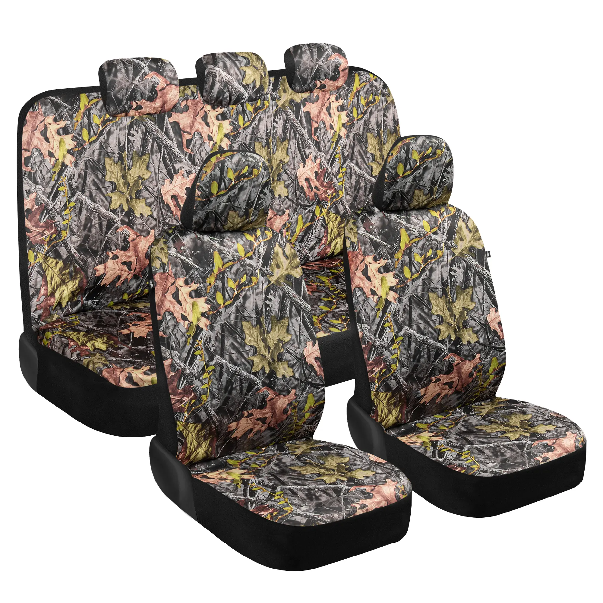BDK Camo Car Seat Covers Full Set - Realistic Green Forest Camouflage Automotive Front & Bench Back Seat Cover, Camoflauge Interior Protectors for Auto Truck Van & SUV