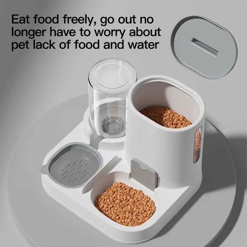 Pet automatic feeder cat bowl water and food integrated drinking water and food plastic two-in-one cat drinking fountain, pet supplies