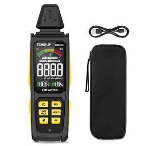 5-in‑1 EMF Detector,TEMIRUP, Portable EMF and Magnetic Field Detector, Electromagnetic Field Radiation Detector for EF, RF, MF, WiFi,5G Signal, Temperature/Humidity Measurement, Rechargeable EMF Meter for Home, Office, and Paranormal Investigation,Yellow