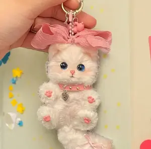 Fluffy Fake Fur Kitten Craft Kit Easy DIY Plush Keychain Material Kit Cute Pet Toy ASMR Relaxing Handmade Project for Beginners Fluffy artificial fur kitten material kit