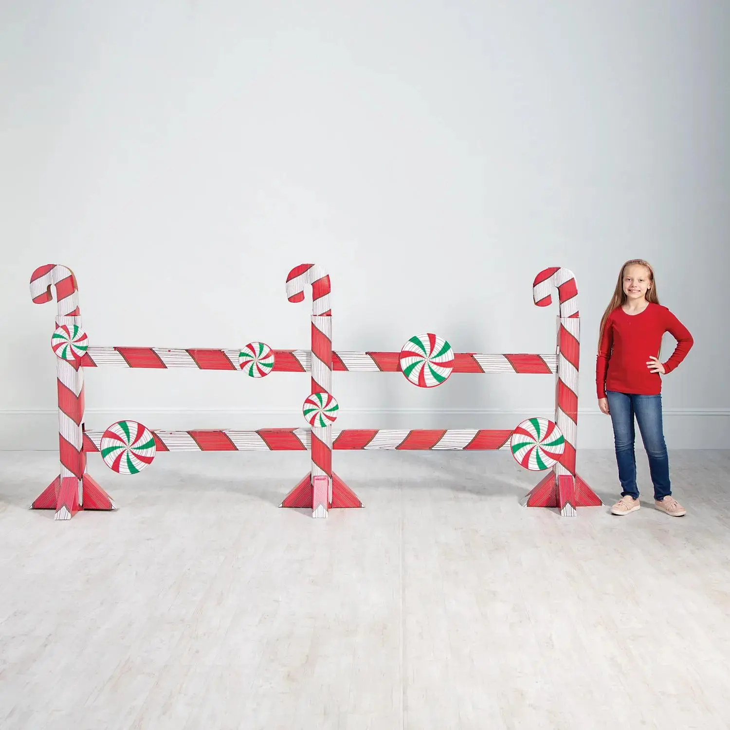 8ft9in x 40in Christmas Candy Cane Fence Cardboard Cutout Stand-Up - Festive Decoration, Photo Backdrop, Photo Props for Home & Party Use, Magical, Striped