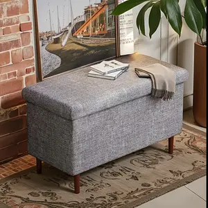 Portable Multi-Functional Foldable Rectangular Footstool, Folding Storage Ottoman, Storage Bench for Living Room, Bedroom, Hallway, Organize Space Efficiently