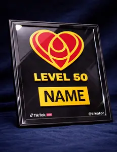Level 50 Team Member Super Fan Heart Me Plaque Award - Customizable Heart Emblem Pop Lettering TikTok Live Creator Gift Frame
