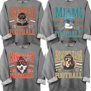 New Retro Style Varsity ALL TEAM FOOTBALL Crewneck Sweatshirt - Gildan DARK HEATHER, Long Sleeve, Medium Clothing Length - Spirit Animal Football, Sports Home Town, Menswear